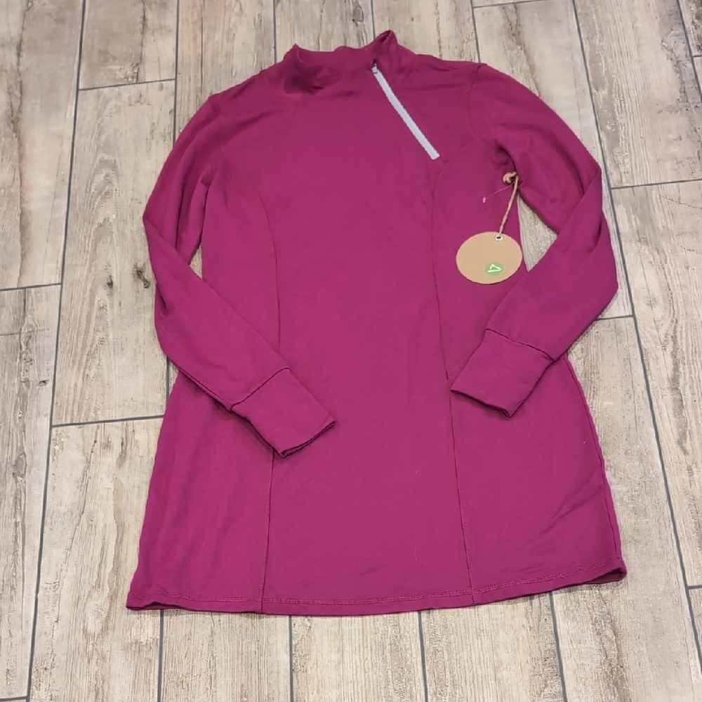 NEW Dakini Deep Magenta Fleece Lined Athleisure Long Sleeve Dress